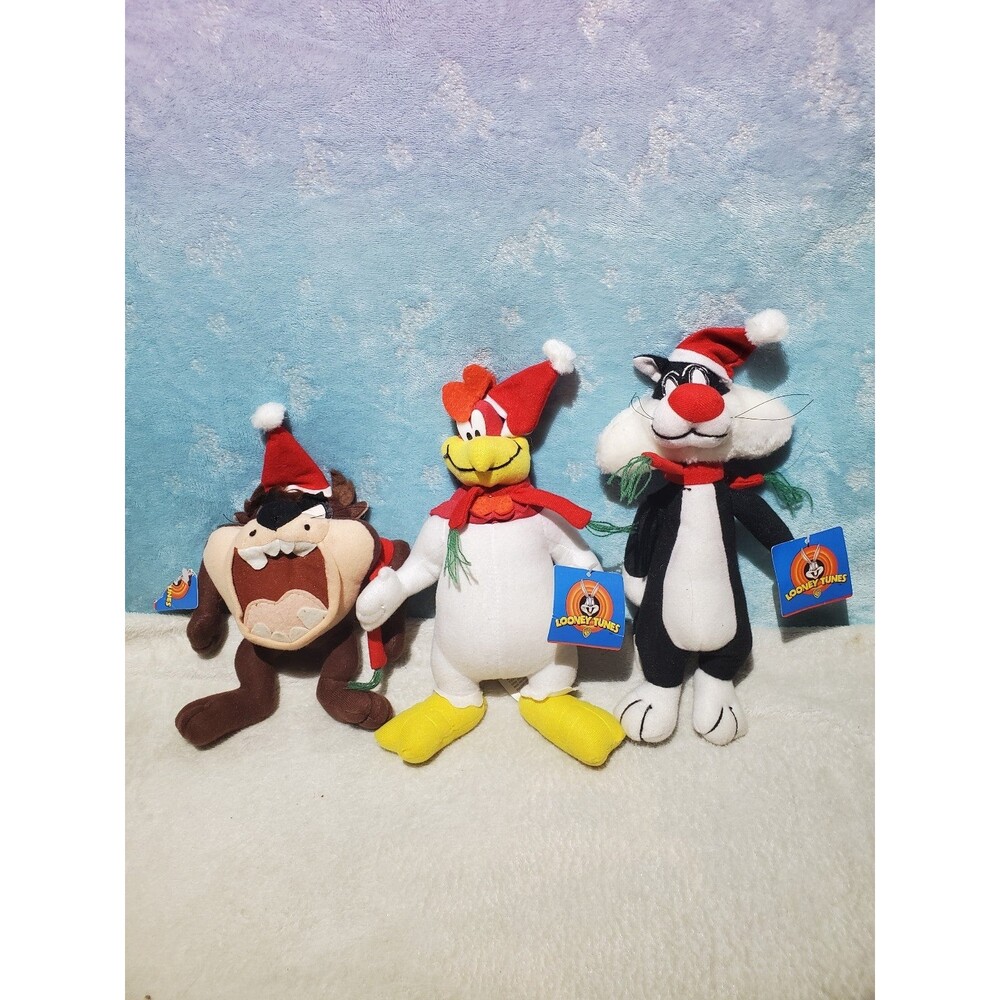Vintage XMAS Looney Tunes Plush Lot NWT 1997 Tasmanian Devil Sylvester Foghorn